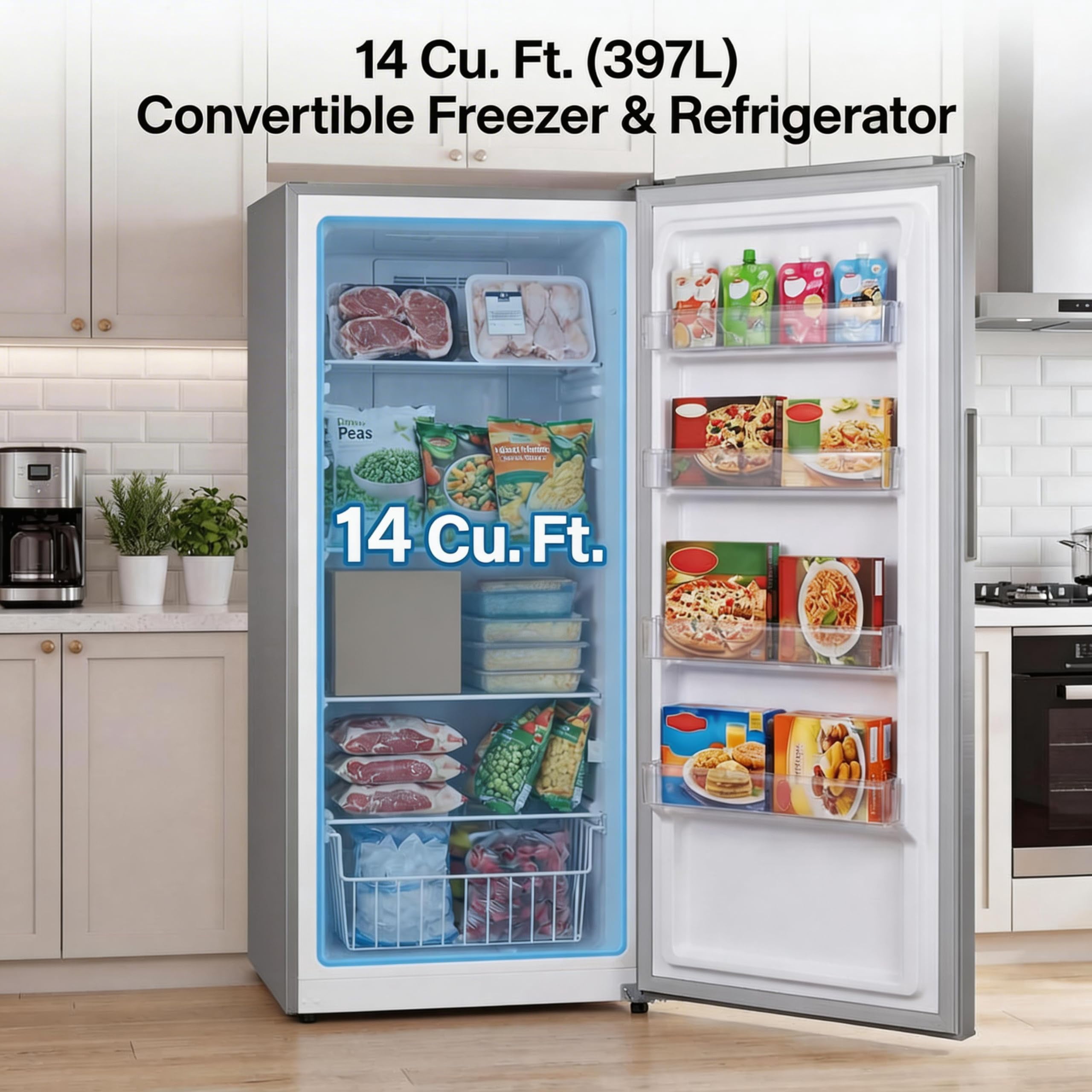 14 Cu.Ft Upright Freezer, Stand Up Freezer with Adjustable Shelves, Mechanical Temperature Control,  rated, Frost Free, Freestanding Deep Freezer for Garage, Kitchen, Home Use