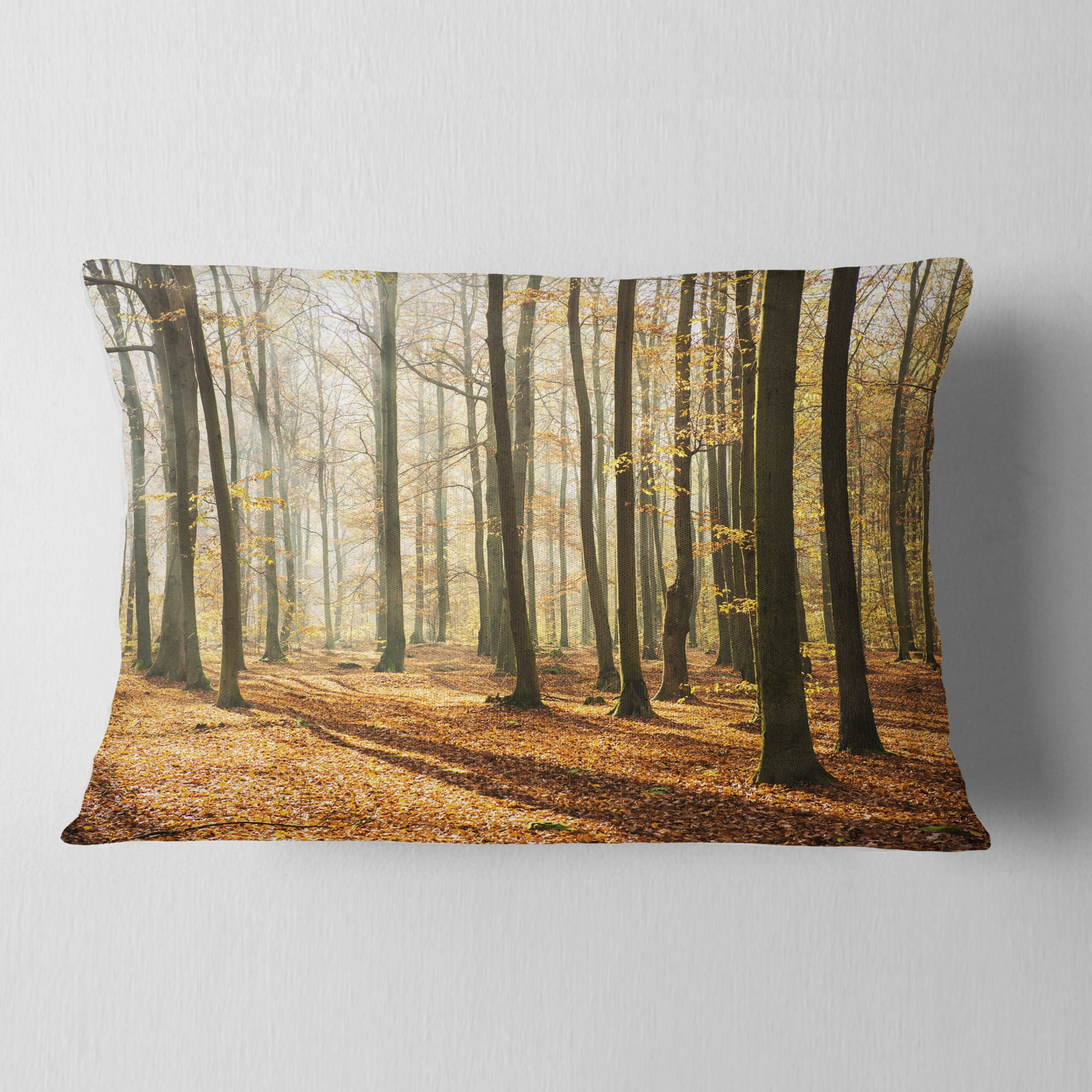 Designart Bright Autumn Day in Thick Forest - Modern Forest Throw Pillow - 12x20
