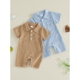 thumbnail image 3 of Cenuakty Baby Boy Summer Romper Casual Stylish Surface Textured Button Collared Short Sleeve Infant Jumpsuit, 3 of 9