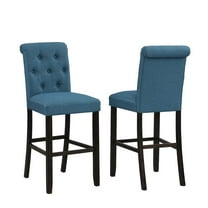 Roundhill Furniture Leviton Solid Wood Tufted Asons Barstool (Set of 2), Blue