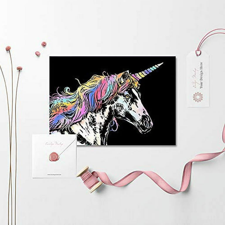 Scratch Art Paper(A4) for Kids & Adults, Rainbow Painting Night View  Scratchboard, Art Craft, Crafts Set: 4 Scratch Cards  Unicorn/Flamingo/Cat/Deer 