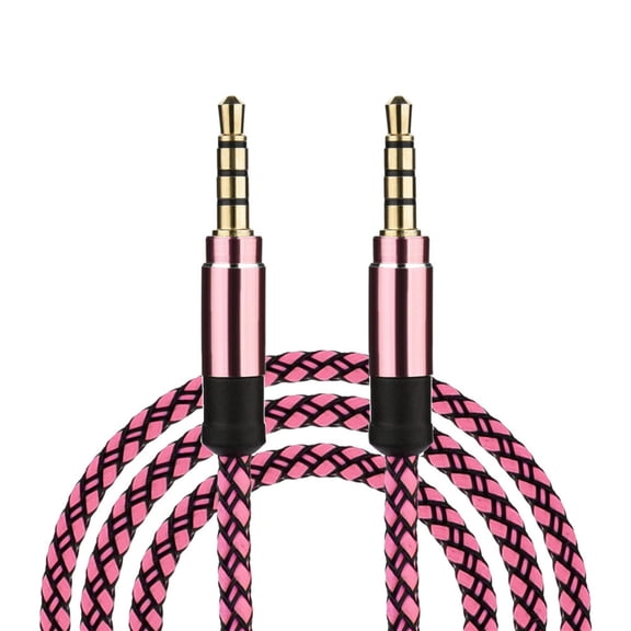 5ft Braided 3.5 mm Male-to-Male Stereo AUX Cable – Slim Flat Cord with Right-Angle Metal Plug for Phones, Earphones,Tablets & Car Audio