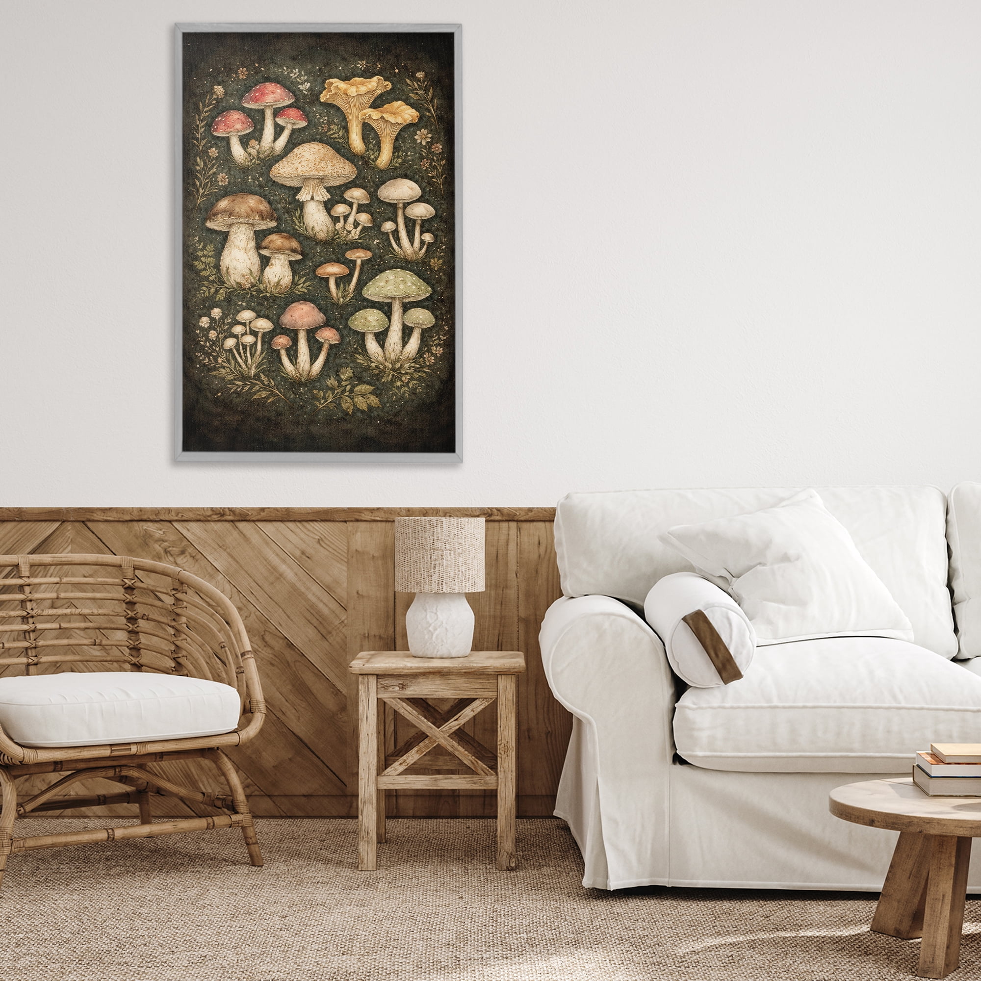 Stupell Industries Organic Sprouting Mushrooms Gray Framed Giclee Art, design by Tom Crehan