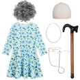 thumbnail image 2 of Benylion Girls Old Lady Costume 100 Days of School Kids Granny Dress 100 Year Grandma Halloween Cosplay Outfit for 3-4 Years, 2 of 9