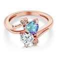 thumbnail image 3 of Gem Stone King 18K Rose Gold Plated Silver Mercury Mist Mystic Topaz White Moissanite and White Diamond Ring for Women (1.83 Cttw, Heart Shape 6MM, Gemstone Birthstone, Size 9), 3 of 6