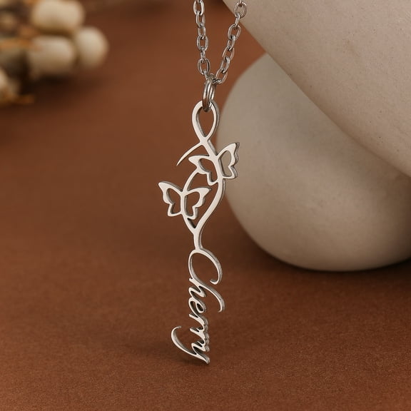 Custom Name Butterfly Stainless Steel Engrave Letters Pendant Necklaces for Women Choker Nameplate Wedding Jewelry Gift