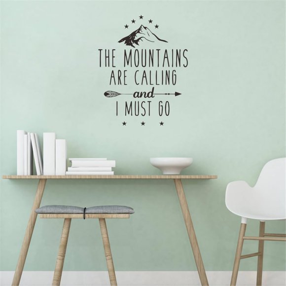 Wanderlust Wall Decal – “The Mountains are Calling” Vinyl Sticker for Adventurers, Hiking, and Mountain Climbing – Ideal for Home, Mugs, or Cars – Size: 21"x25" inch (Black-JWH355-Must go)