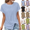 thumbnail image 2 of Gnshining Side Split Blouse for Women Summer Short Sleeve Tees Shirts Loose Solid Color Pullovers Crew Neck Tunic Tops, 2 of 6