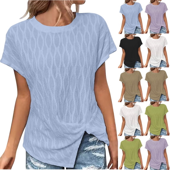 Inverlee T Shirts Women Crewneck Dressy Casual Short Sleeve Tops Plus Size Solid Color Shirts Flowy Work Tunic Blouse Tee Summer Fashion