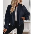 thumbnail image 4 of PRETTYGARDEN Womens Zip Up Fleece Cropped Sweatshirt Jacket Oversized Loose Soft Stand Collar with Drawstring Hem, Long Sleeve Casual Coat With Pockets, Fall Outfits Winter Clothing, 4 of 9