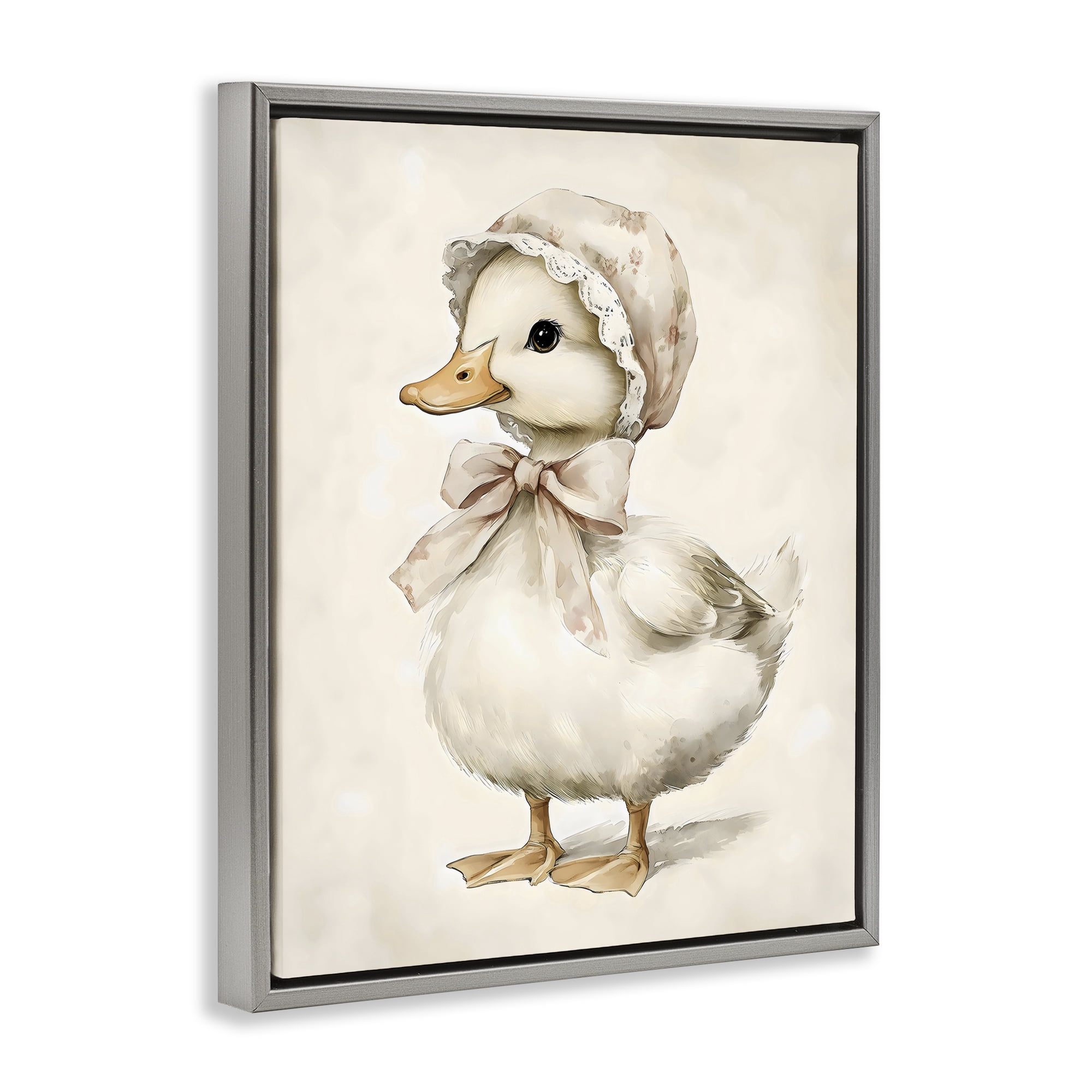 Stupell Industries Duck Wearing Bonnet Gray Framed Floater Canvas Wall Art, design by Arlington Prints