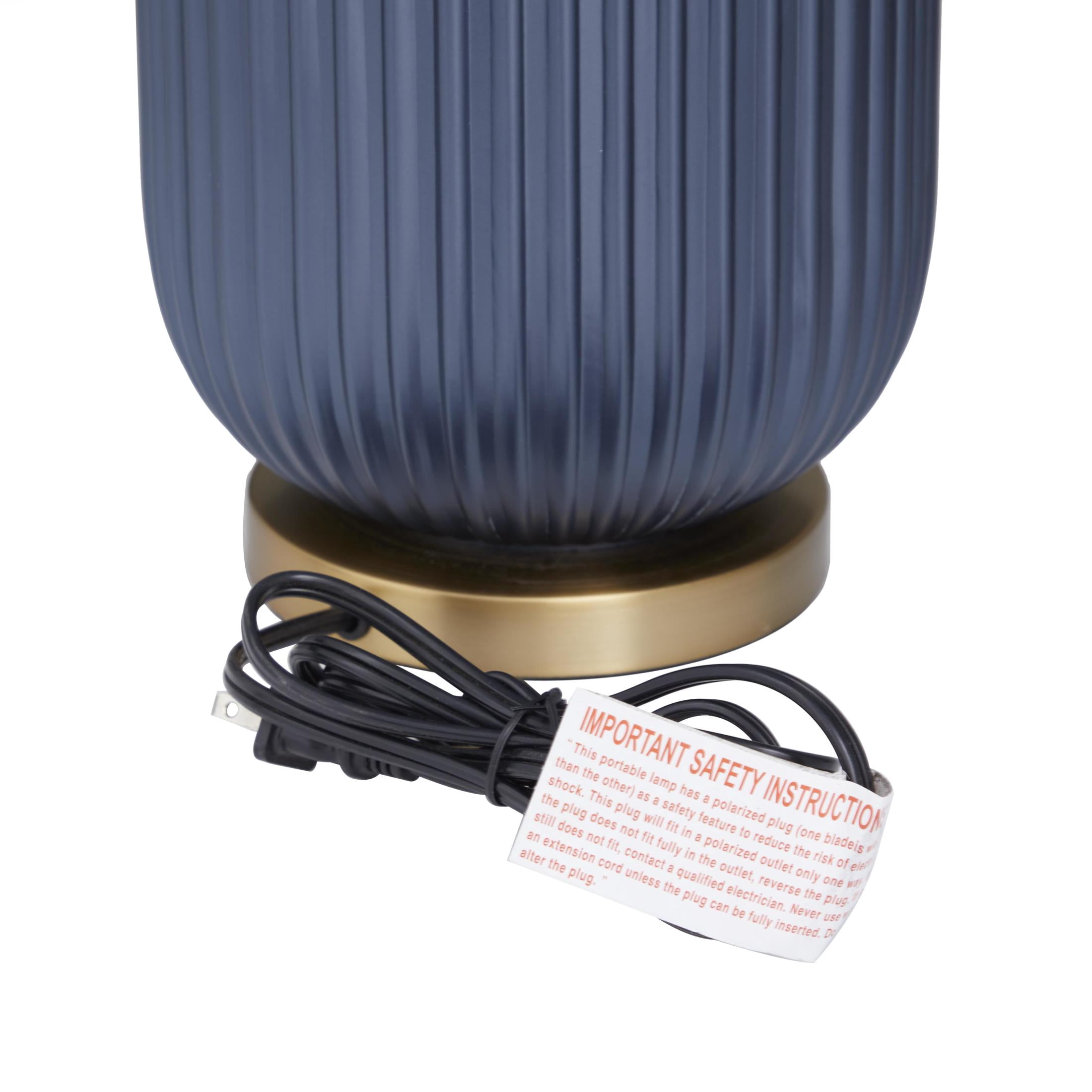 DecMode 26" Ribbed Blue Table Lamp with Blue Velvet Shade