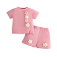 thumbnail image 2 of Amidoa Girls Summer 2 Piece Outfits Solid Color Cute Short Sleeve and Casual Shorts Kids Clothing Set Pink Size 8-12 Months, 2 of 8