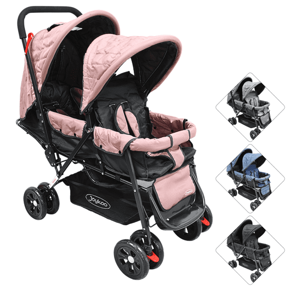 Carriola Doble Gemelar Plegable para Bebés 0 Meses Hasta 32 kg - Rosa
