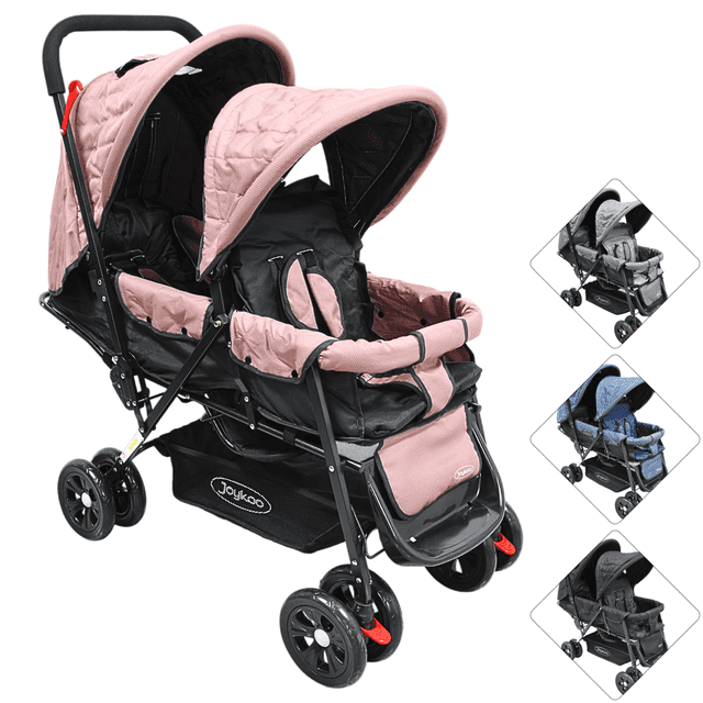 Carriola Doble Gemelar Plegable para Bebés 0 Meses Soporta 32 kg - Rosa