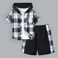 thumbnail image 2 of Tkrady Boys Clothes Spring Summer New Casual Plaid Lapel Cotton Short Sleeve Tops Hood Shorts 2 Piece Set, Sizes 2-9 Years, 2 of 7