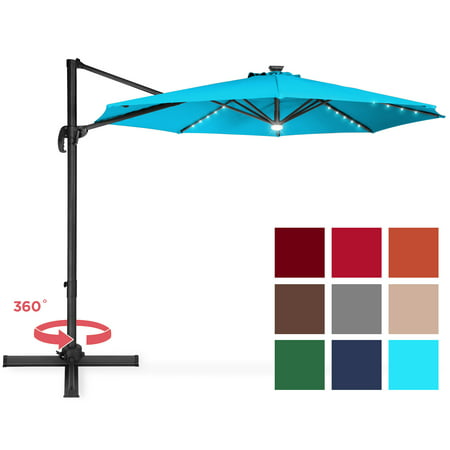 Best Choice Products 10ft Solar LED 360 Degree Cantilever Offset Market Patio Umbrella Shade for Deck, Garden, Poolside w/ Easy Tilt, Smooth Gliding Handle - Light (Best Cantilever Patio Umbrella)