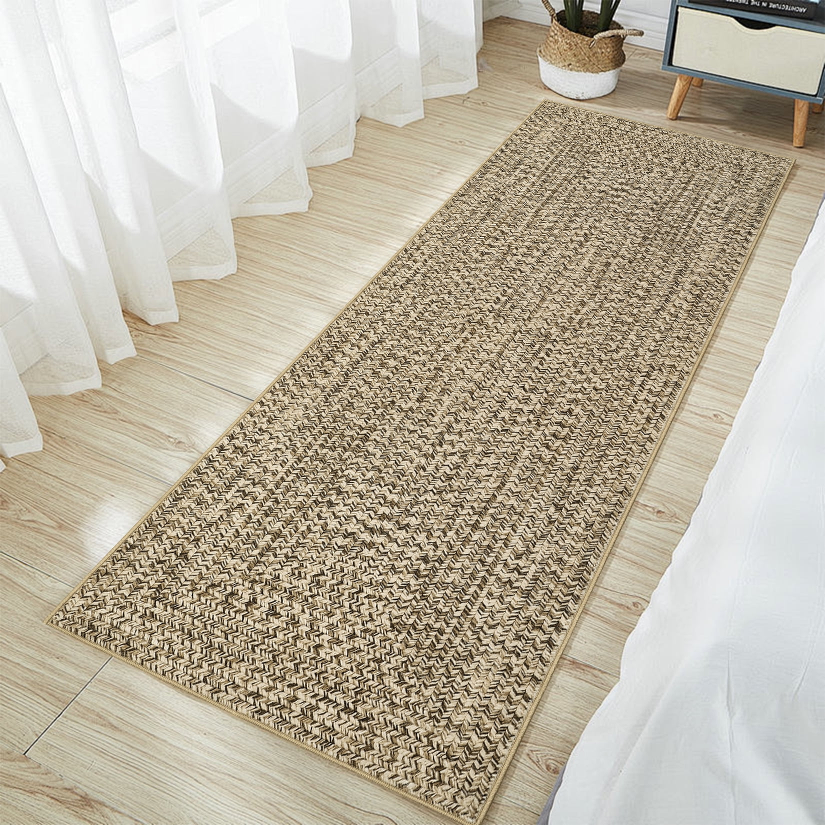 Haperlare Braided Print Runner Rugs for Hallway Washable Non Slip Entryway Laundry Runner Rug,Indoor Floor Rugs,2'x6' Solid Beige