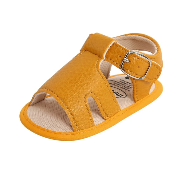 LNMQLPDBS Beach Shoes for Kids Baby Boy Sandals Non-Slip Soft Sole Leather Breathable Beach Shoes for Baby Boys Summer Outdoor Open-Toe Lightweight Shoes Yellow 12-18 Months