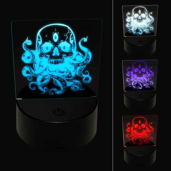 Cthulhu Skull with Octopus Tentacles Eldritch Horror LED Night Light Sign 3D Illusion Desk Nightstand Lamp