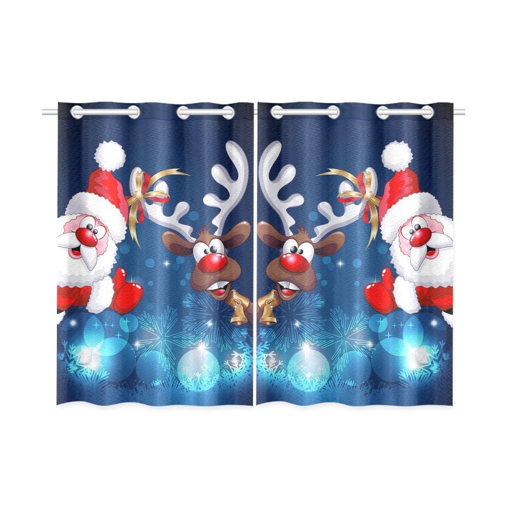 MYPOP Christmas Santa Claus Reindeer Window Curtain Kitchen Curtain 26x39 inches (Two Pieces 