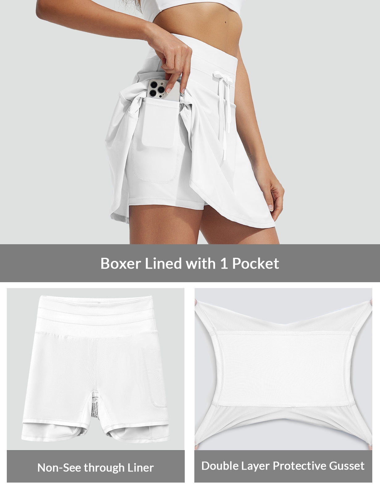 BALEAF Women's Swim Skirt with Boxer Liner High Waisted Tummy Control Modest Tankini Swimsuits Zipper Pocket Skorts Bathing Suit Flowy Swimming Bottoms White XL