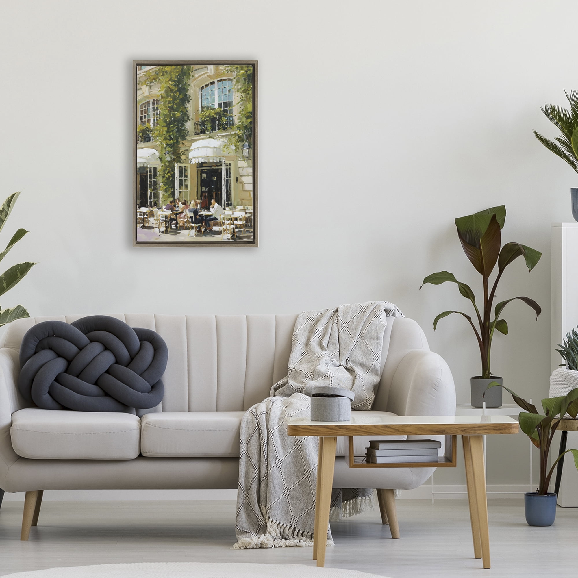Stupell Industries Cafe Terrace with Ivy Brown Framed Floater Canvas Wall Art, design by Petal Prints Design
