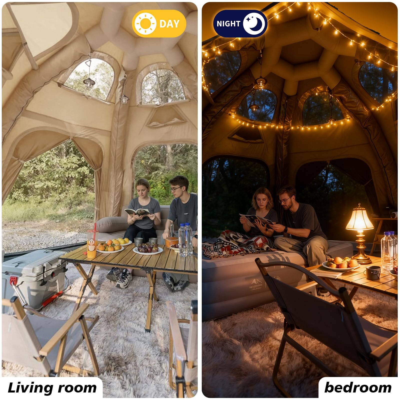 Large Inflatable Tents for Camping, 4 Season Blow Up Tents with Rainfly, Luxury Inflatable Tent House with Stove Jack, Easy Setup Inflatable Camping Tent.