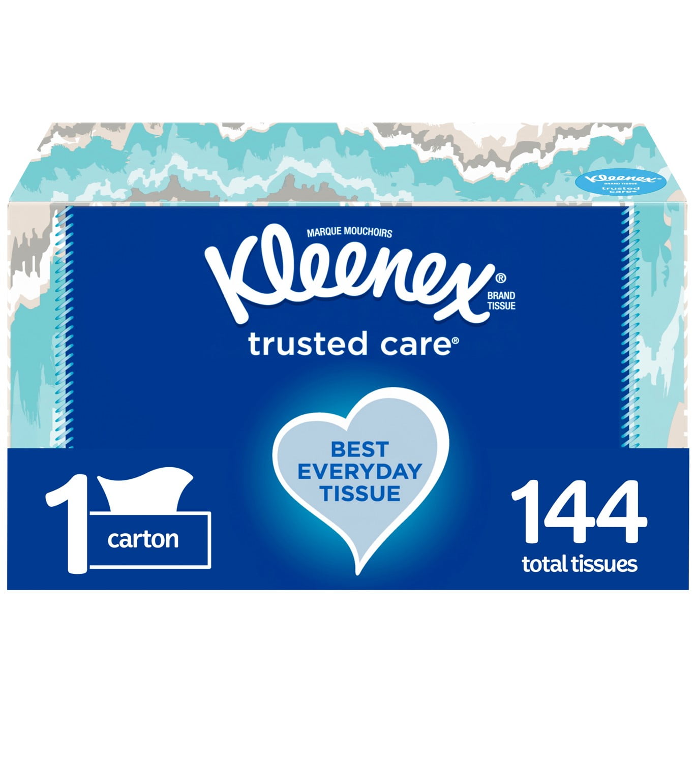 Kleenex Trusted Care Everyday Facial Tissues, 1 Flat Box (144 Total
