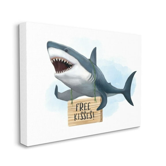 Stupell Industries Nautical Shark Free Kisses Sign Kid's Animal Humor Canvas Wall Art Design by Ziwei Li, 30" x 40"