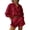 Red, variant on Womens Solid Color 2 Piece Outfits Long Sleeve Lapel Button Loose Fit Top Mini Shorts Summer Set Red XXL