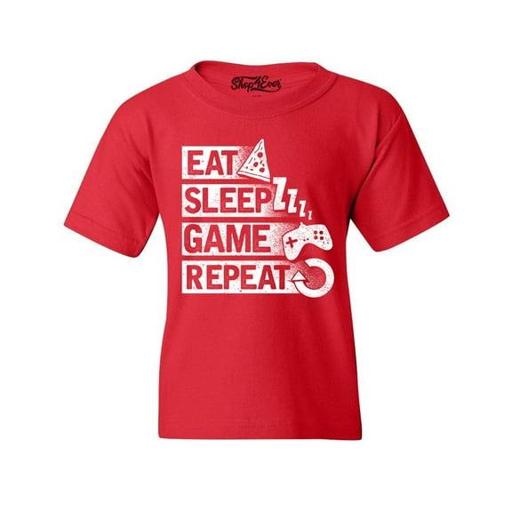 Shop4Ever Kids Eat Sleep Game Repeat Graphic Child's Youth T-Shirt Large Red