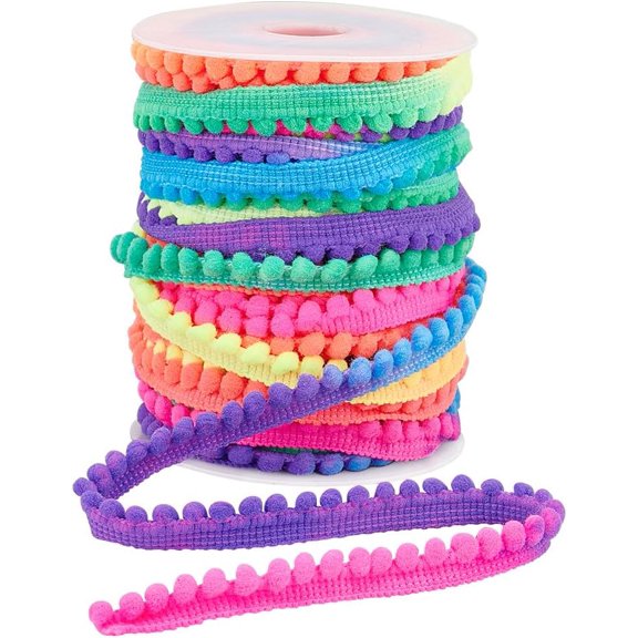 1 Set 25 Yards Rainbow Pom Pom Trim 3/8 inch(11mm) Wide Ball Fringe Trim Tassel Trim Sewing Lace Ribbon with 4mm Pompoms for Home Curtain Pillow Clothes DIY Crafts Party Decoration