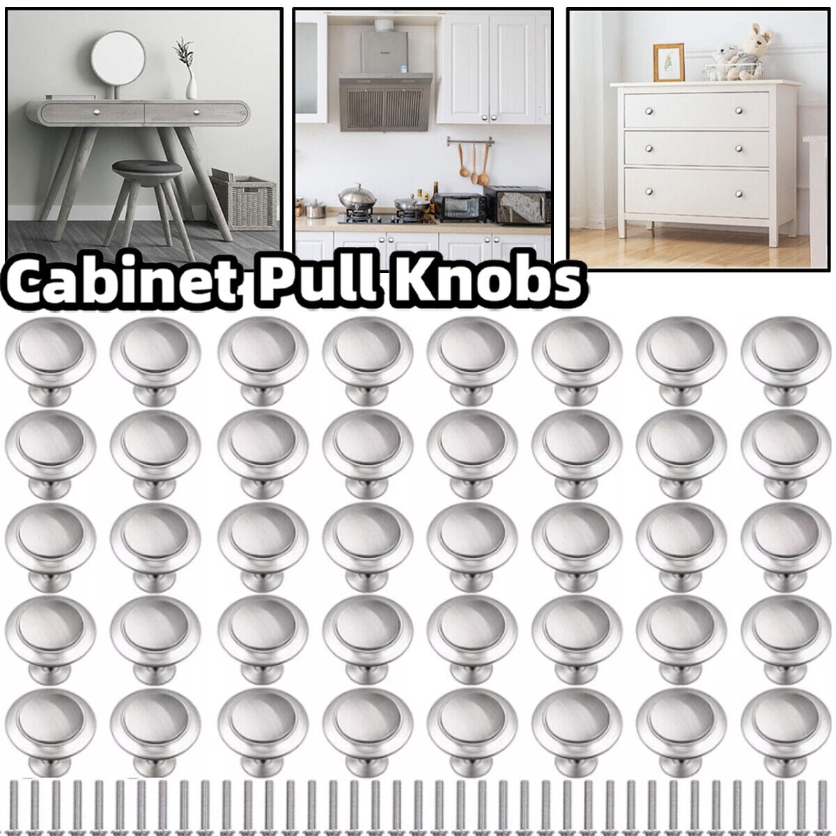 Lohoms Door Knobs, 500PCS Cabinet Knobs Drawer Pulls, Stainless Steel Door Handles Kitchen Cupboard Drawer Hardware Brushed Nickel Pulls With Screws, Silver
