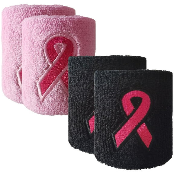HAKIDZEL 4Pcs Pink Ribbon Wristbands for Breast Cancer Awareness Month