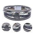 thumbnail image 2 of Opolski Cuff Bangle Four Layers Faux Crystal Rhinestone Retro Fake Leather Magnetic Clasp Wrap Bracelet, 2 of 9