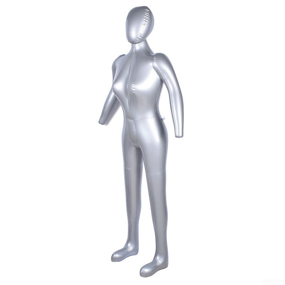 Inflatable Female Torso 3/4 Silver and Wood Table Top Stand 
