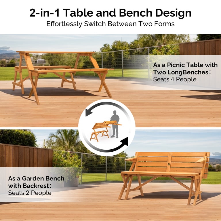 Ktaxon 2-in-1 Outdoor Interchangeable Wooden Picnic Table Set