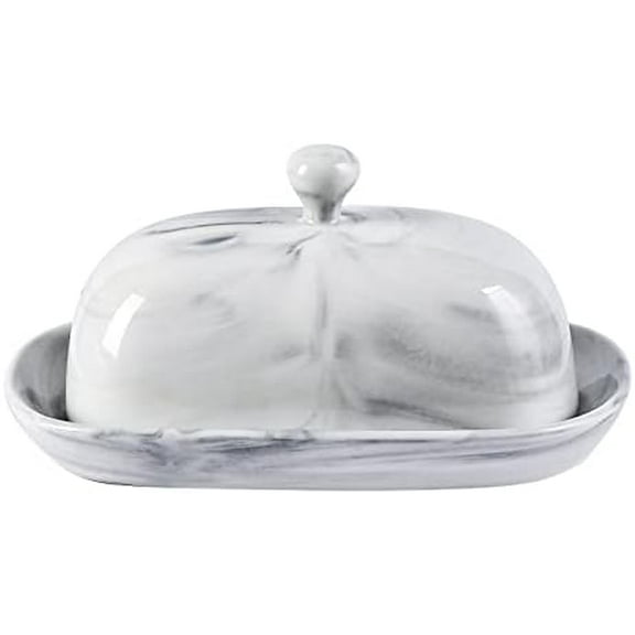 Grey Marble Butter Dish with Lid, Ceramics Butter Keeper Container, Perfect for East/West Butter$$Home Decor, Kitchen, & Other