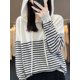 thumbnail image 1 of Women's Hoodies 100% Merino Wool Sweater Striped Long Sleeve Casual Loose Pullover Cashmere Knitwears Korean Fashion New Knit, 1 of 5