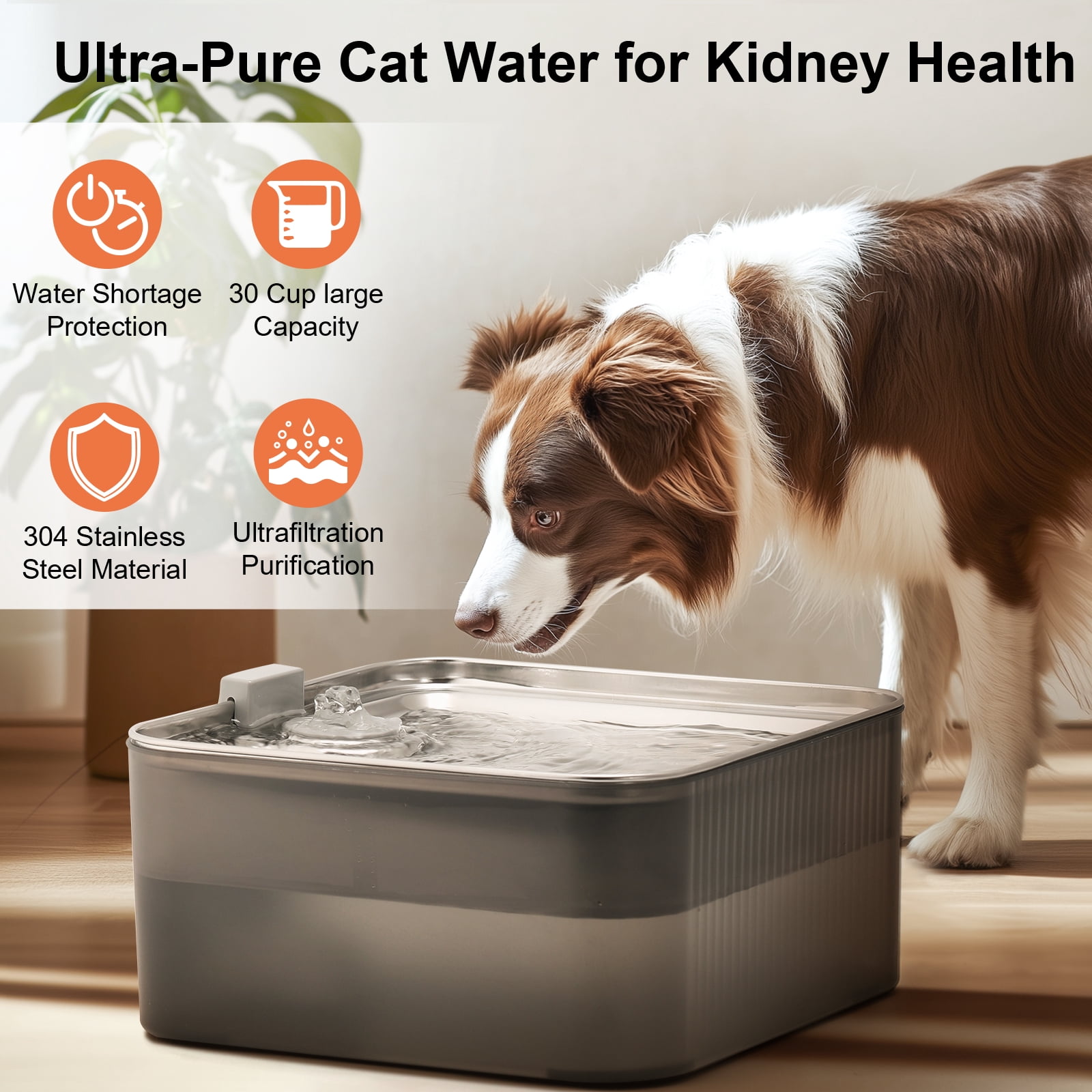 FUKUMARU 7L Dog Fountain Dispenser with 3 Filters, Ultra Quiet Dog Water Fountain, Stainless