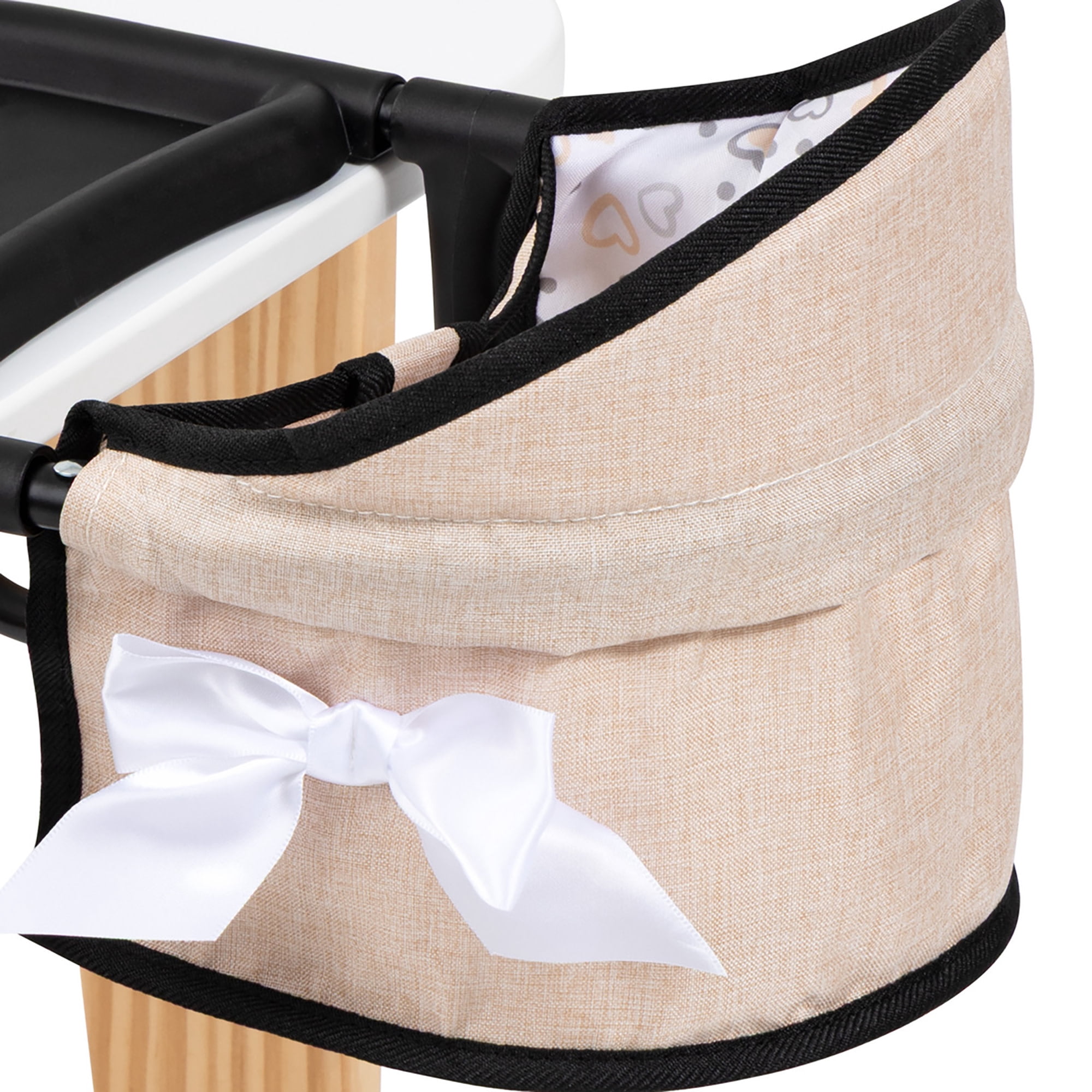 Bayer Design: Doll Table Seat - Beige-Black-Hearts - Attach To Table, Dining Tray, Play Feeding Center, Foldable, Toy Accessory Fits 18" Dolls, Kid 3+