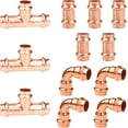 thumbnail image 2 of 12 Packs 1/2" Copper Fittings Kit,5 PCS Propress Coupling Fittings,4 PCS Press 90 Degree Elbow with 3 PCS Propress Tee use for Connect Copper Pipe, 2 of 8