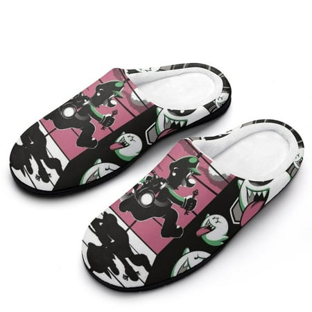 

Horror Luigi s Mansion Fuzzy Cotton Slippers For Womens Lightweight Anti-slip Rubber Sole Slippers Winter Warm Fluffy House Open Back Slippers Closed Toe Slippers