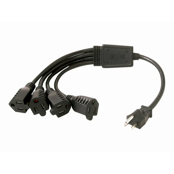 C2G 29803 16 AWG 1-to-4 Power Cord Splitter - NEMA 5-15P to 4 NEMA 5-15R, TAA Compliant, Black (1.5 Feet, 0.45 Meters)