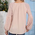 thumbnail image 3 of Top casual de mujer de manga larga con cuello redondo y empalme de encaje con lazo para primavera y otoño Rosa S, 3 of 5