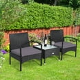 thumbnail image 1 of Gymax 3 PCS Patio Wicker Rattan Furniture Set Coffee Table & 2 Rattan Chair w/ Cushion Grey, 1 of 10