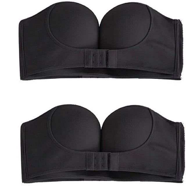 2PCS Black Womens Strapless Non-Slip Adjustment Rimless Dress Bra please buy one or two sizes larger than normal