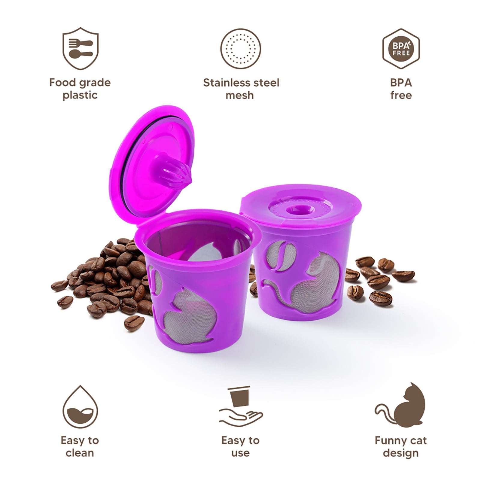 Trayknick Reusable Coffee Filter, Refillable K Cup Pod 2 Capsules