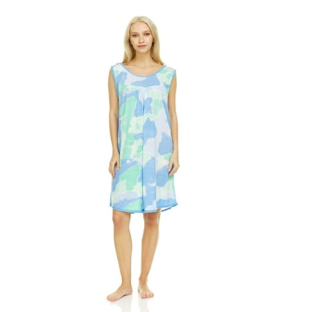 

5041 Women Night Gown Sleeveless Sleepwear Pajamas Woman Sleep Nightshirt Blue 12 M